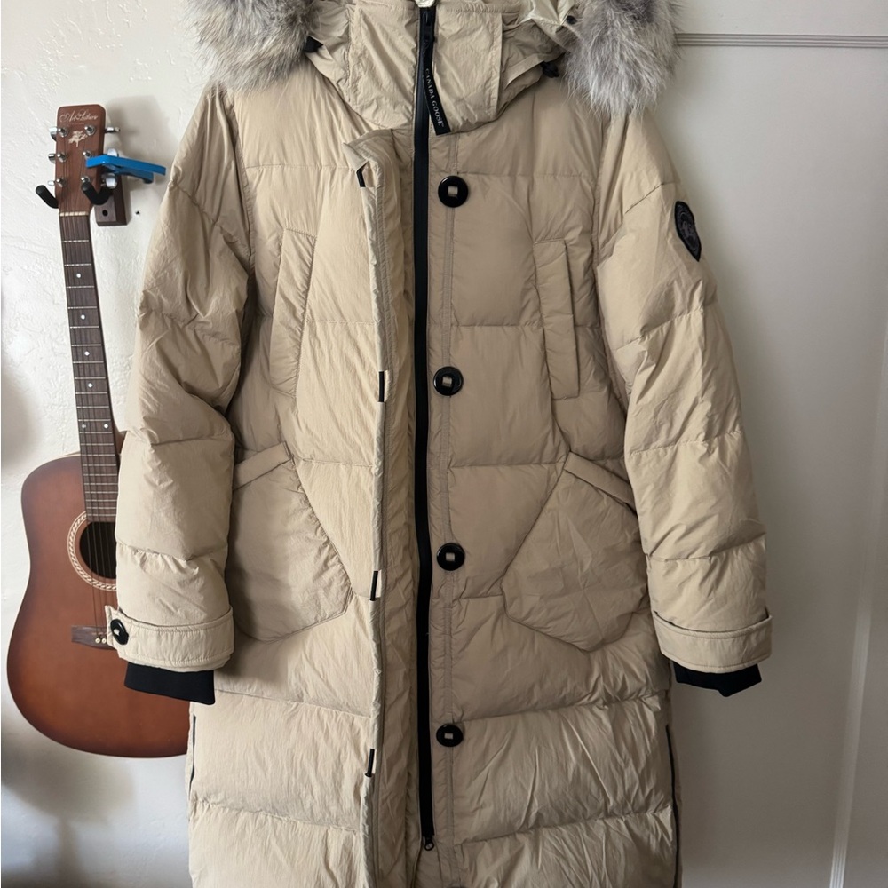 Canada Goose Cream Puffer Jacket with Fur Hood
